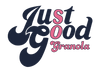 The Just So Good Granola logo in 70s vintage style font using dark blue and pink colours for a bright strong brand image